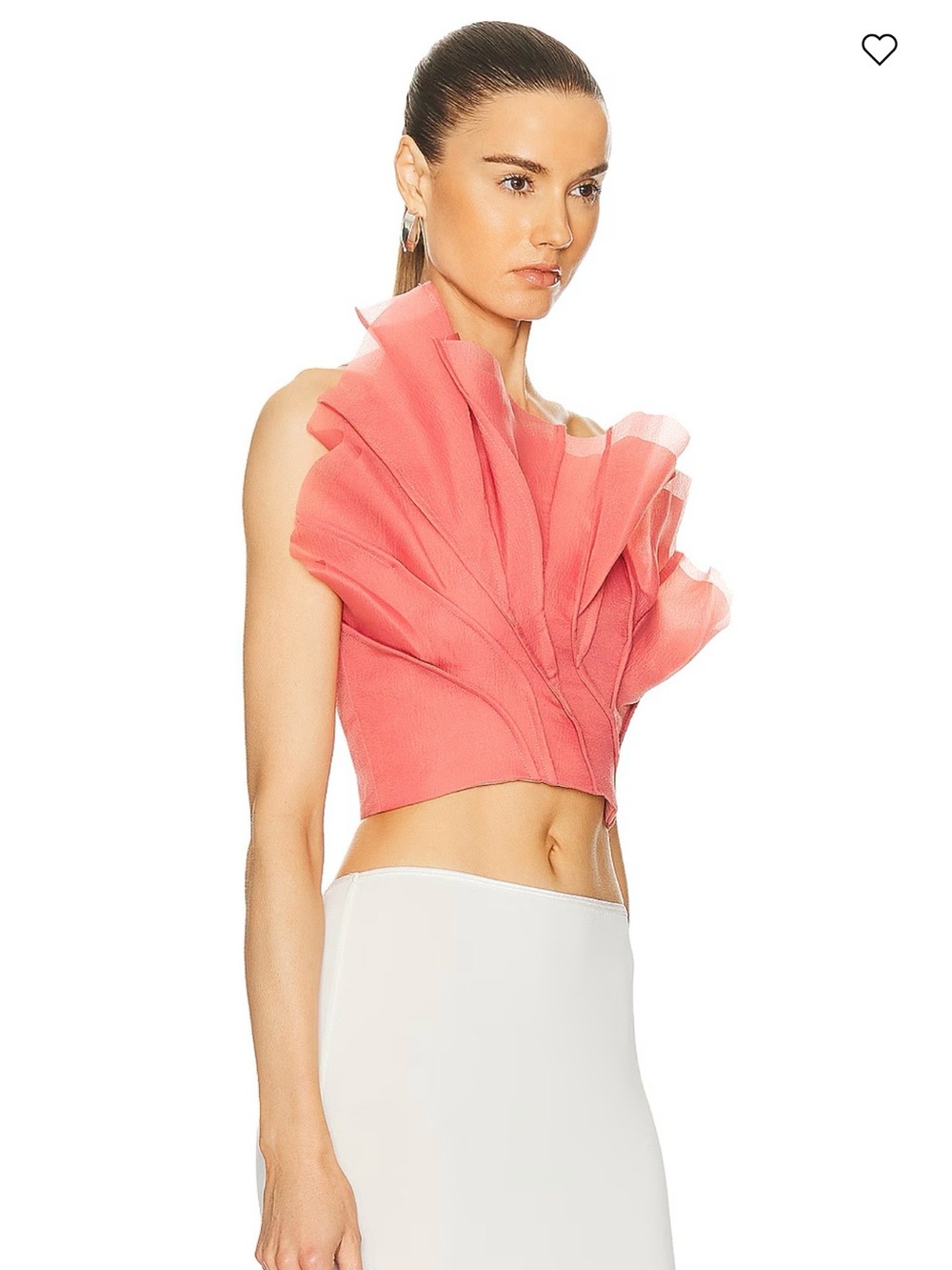One-Shoulder Coral Ruffle Crop Top - Picture 2 of 6